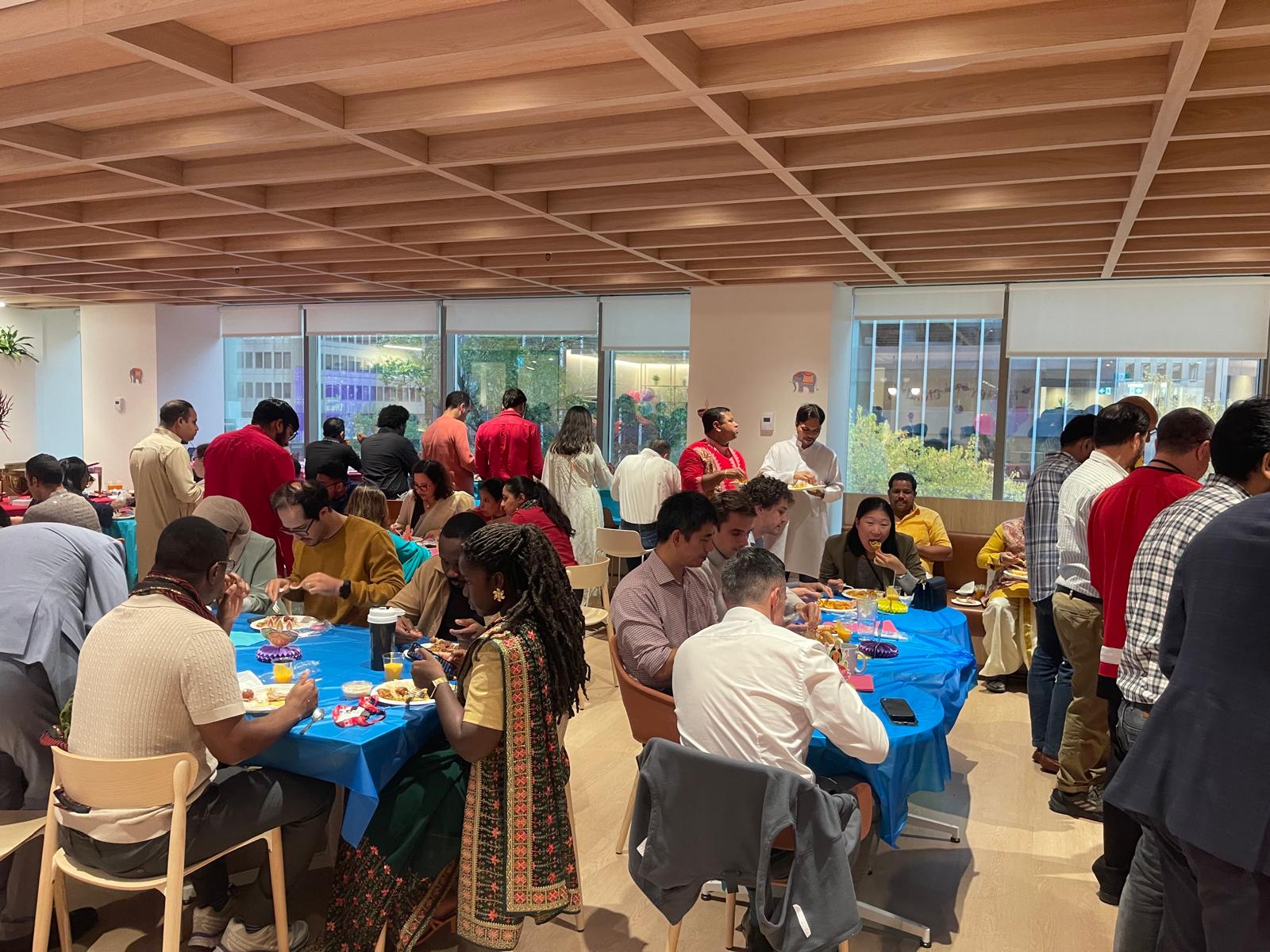 Guests gathered for an Indian catered meal